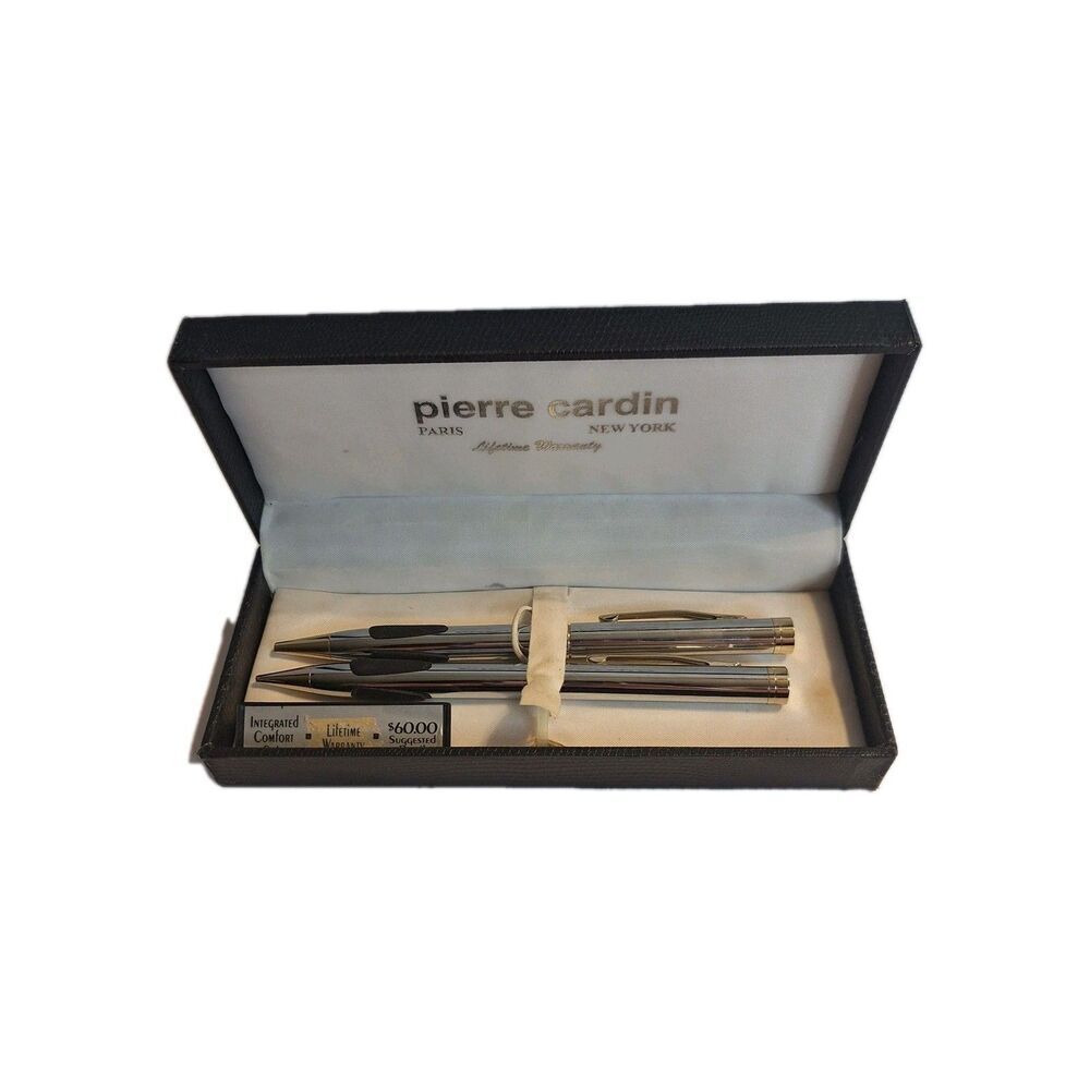 Vintage Pierre Cardin Pen And Pencil Set In Original Box Chrome  2 Piece NEW